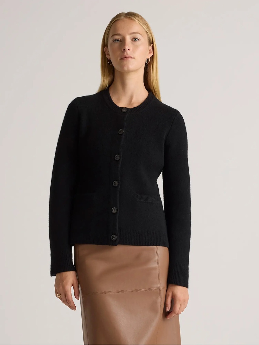 NWT Quince Mongolian Cashmere Black Button-Front Structured Cardigan size L